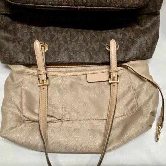 Michael Kors Signature Jet Set East West Top Zip Tote Brown Khaki Saffiano EUC - Picture 9 of 15